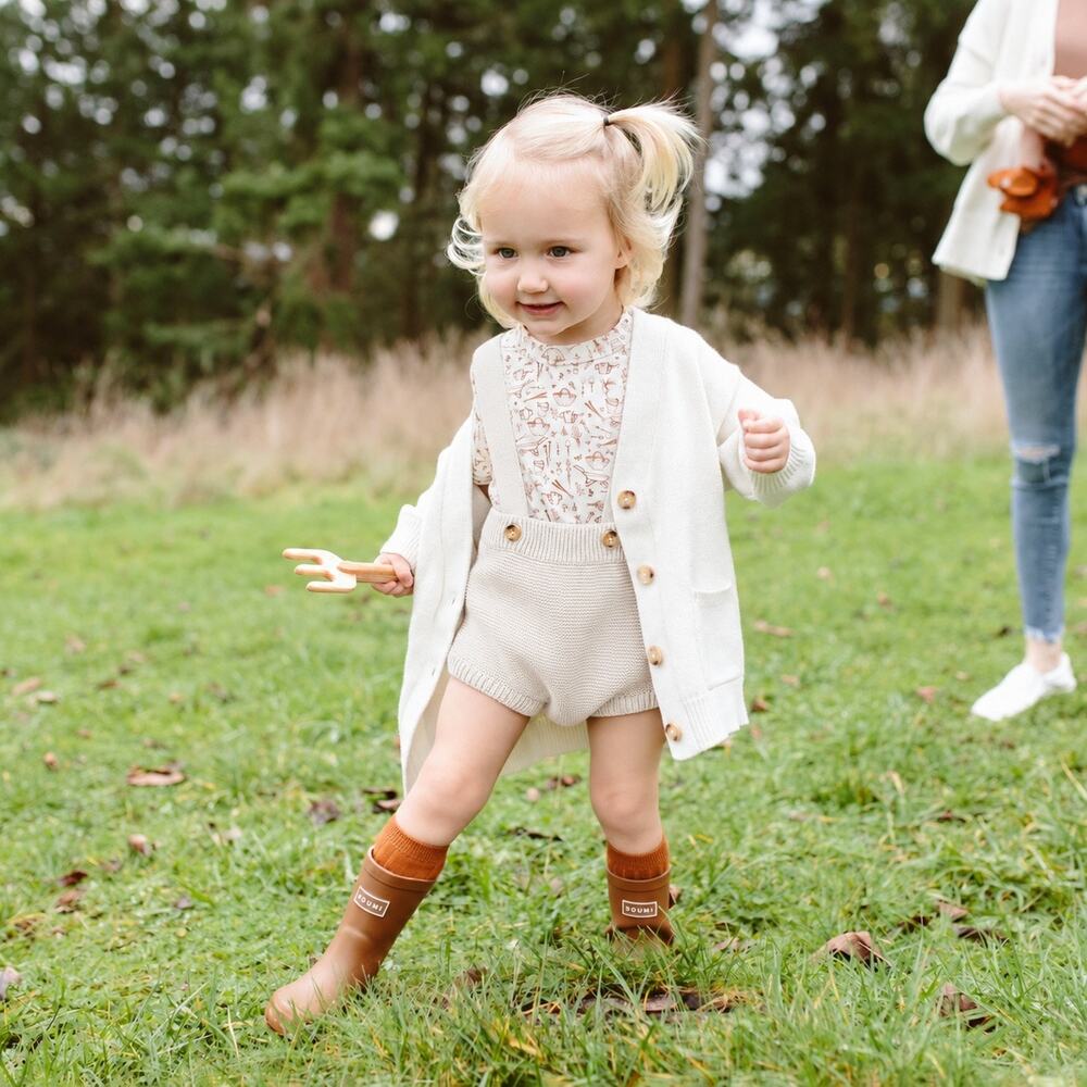 Goumi Organic Cotton Knit Suspender Bloomers - Cream, 2T!